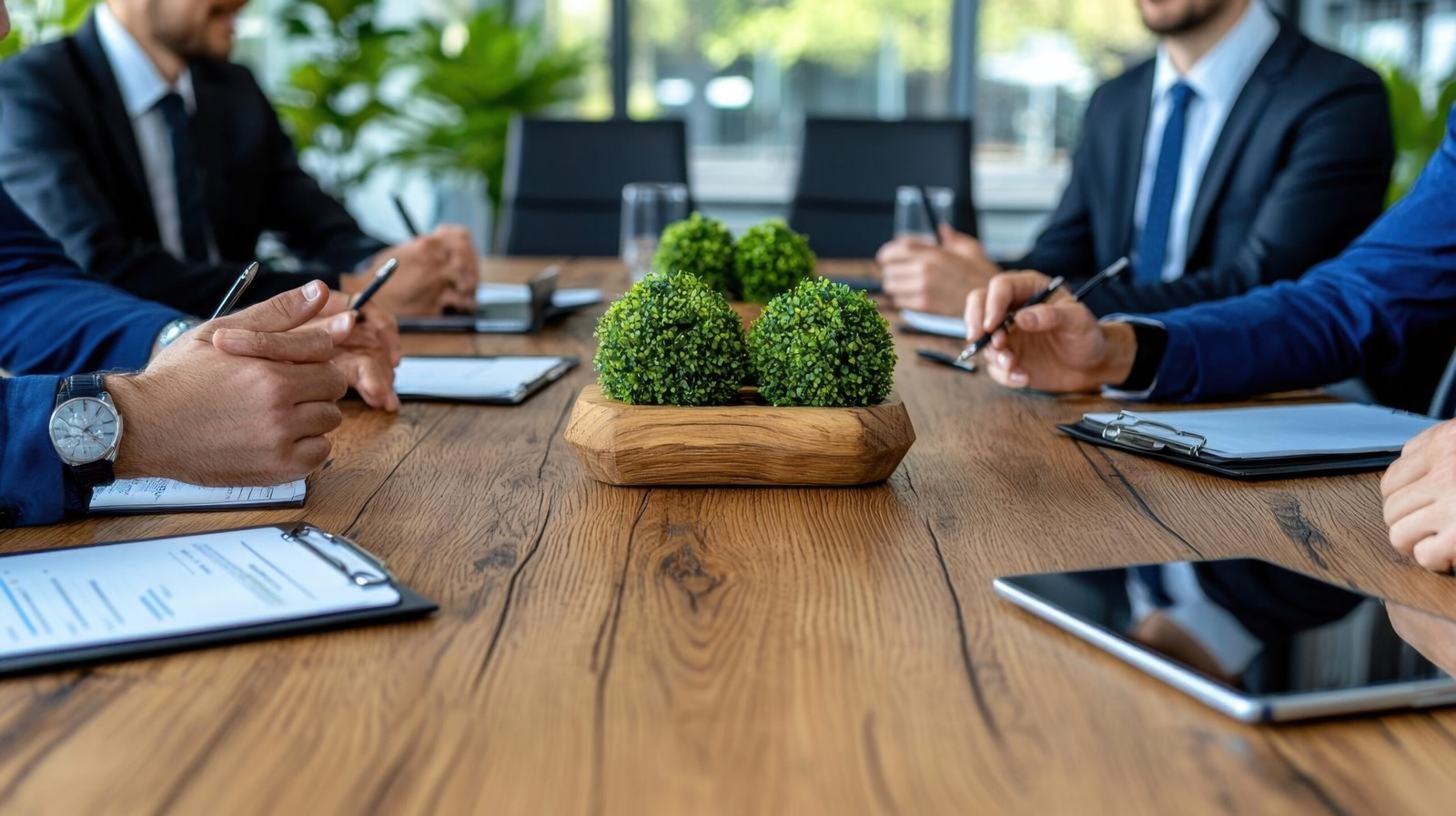 A photostock image of a professional boardroom meeting with people discussing a project